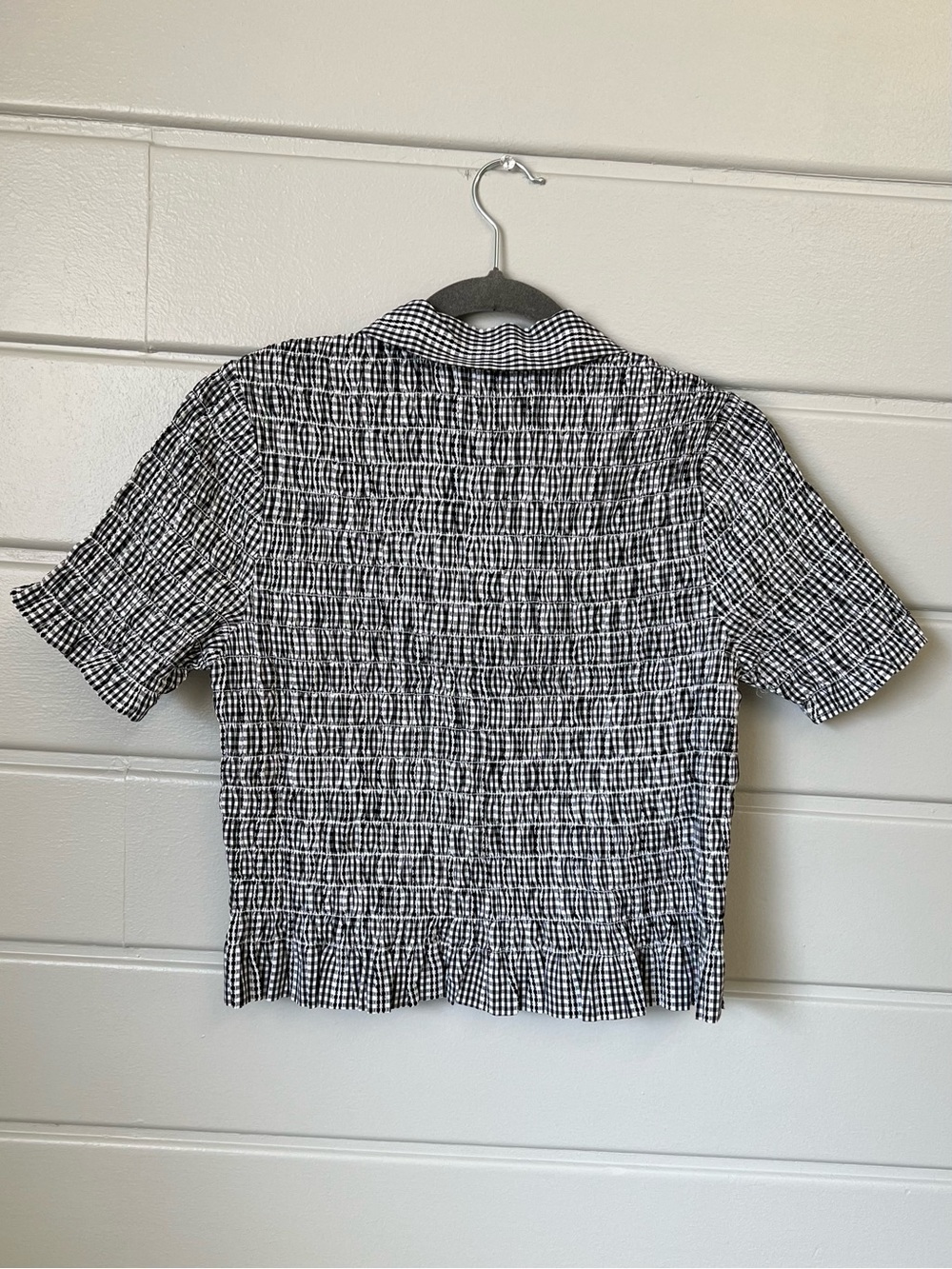 Rails Alton Black Gingham Smocked Cotton Cropped Button Down Shirt NWT M - Picture 3 of 5